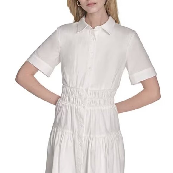 Vince Camuto Woven Collared Short Sleeve Button Front Shirt Dress - Picture 3 of 4